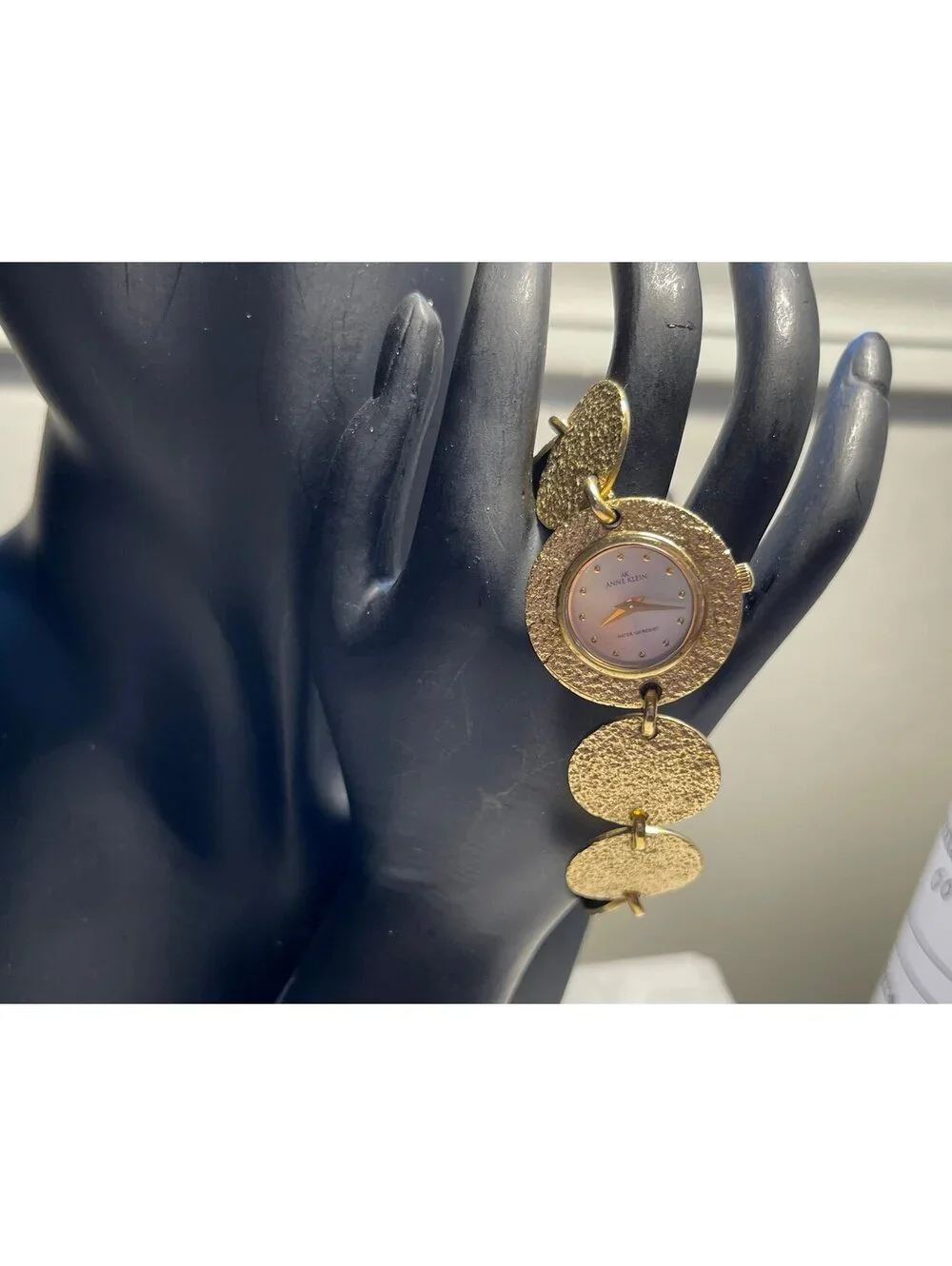 Anne Klein Gold-Tone Textured Disc Bracelet Watch